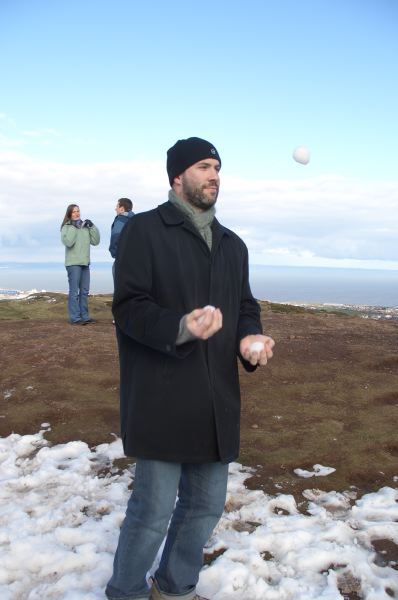 Juggling snow.