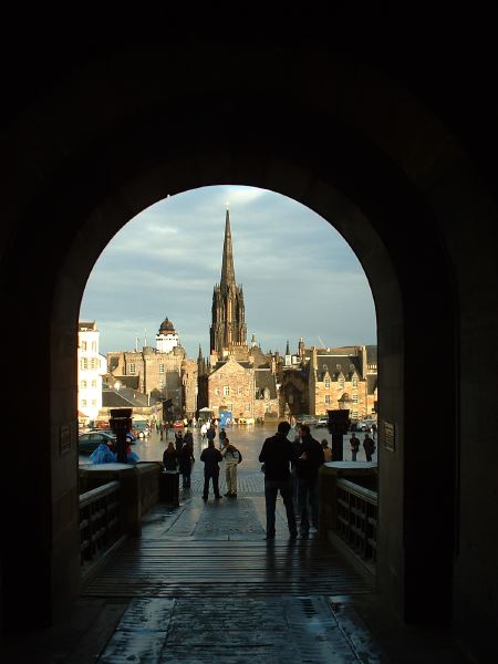 View through the entranceway at the castle.